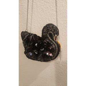 Viral Maxx Black Swan Beaded Sequin Crossbody Bag Evening Clutch Handcrafted